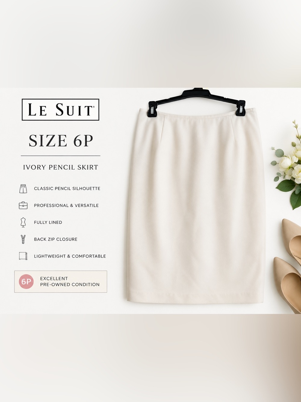 Le Suit Ivory Pencil Skirt